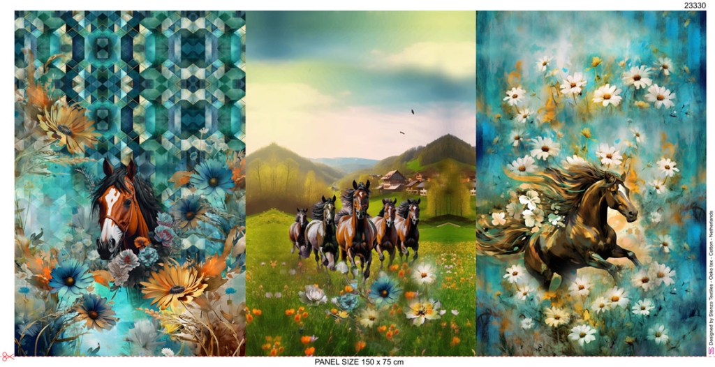 Panel Jersey | Horse watercolor by Stenzo | blue/green
