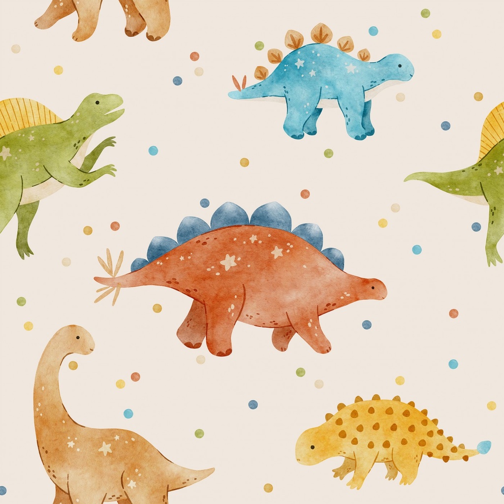 Cotton jersey | Watercolor - Dinosaur - Cream | ONLINE ONLY, minimum purchase 1M