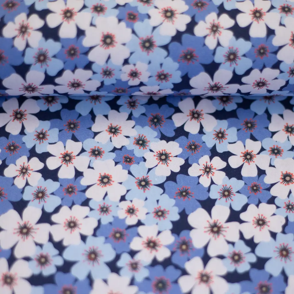 Kim, tissu en coton, FS22 losanges/coeurs bleu