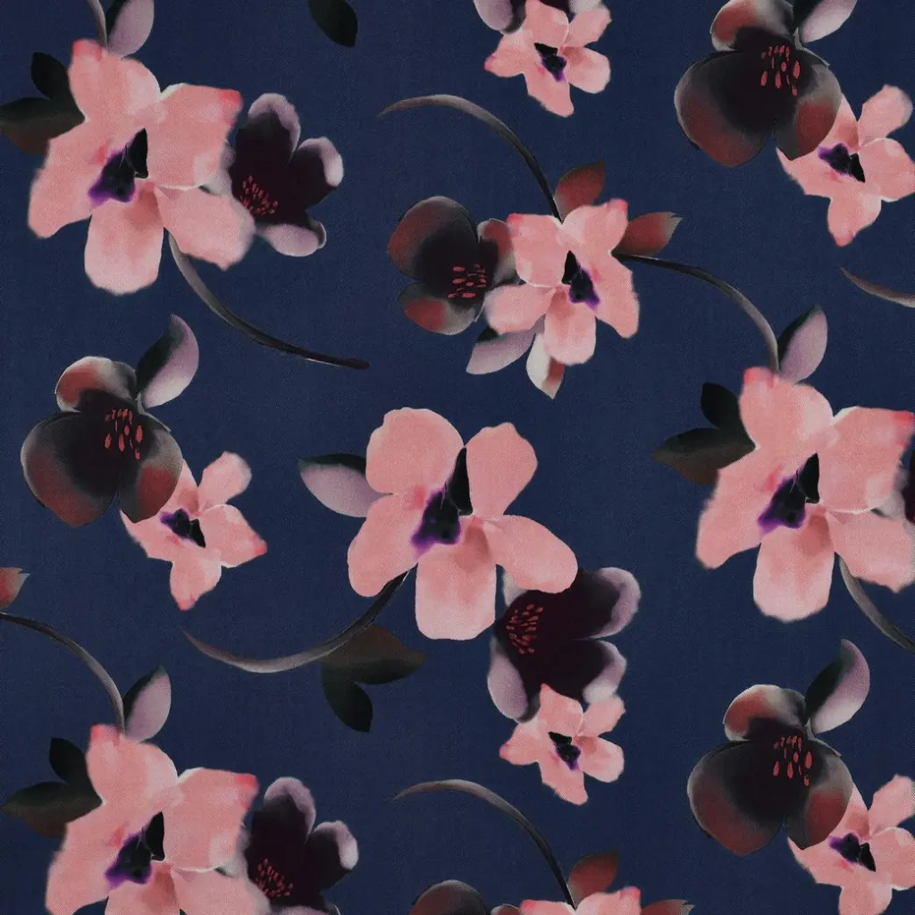 Viskose Stretch | Digital Flowers | Kobalt