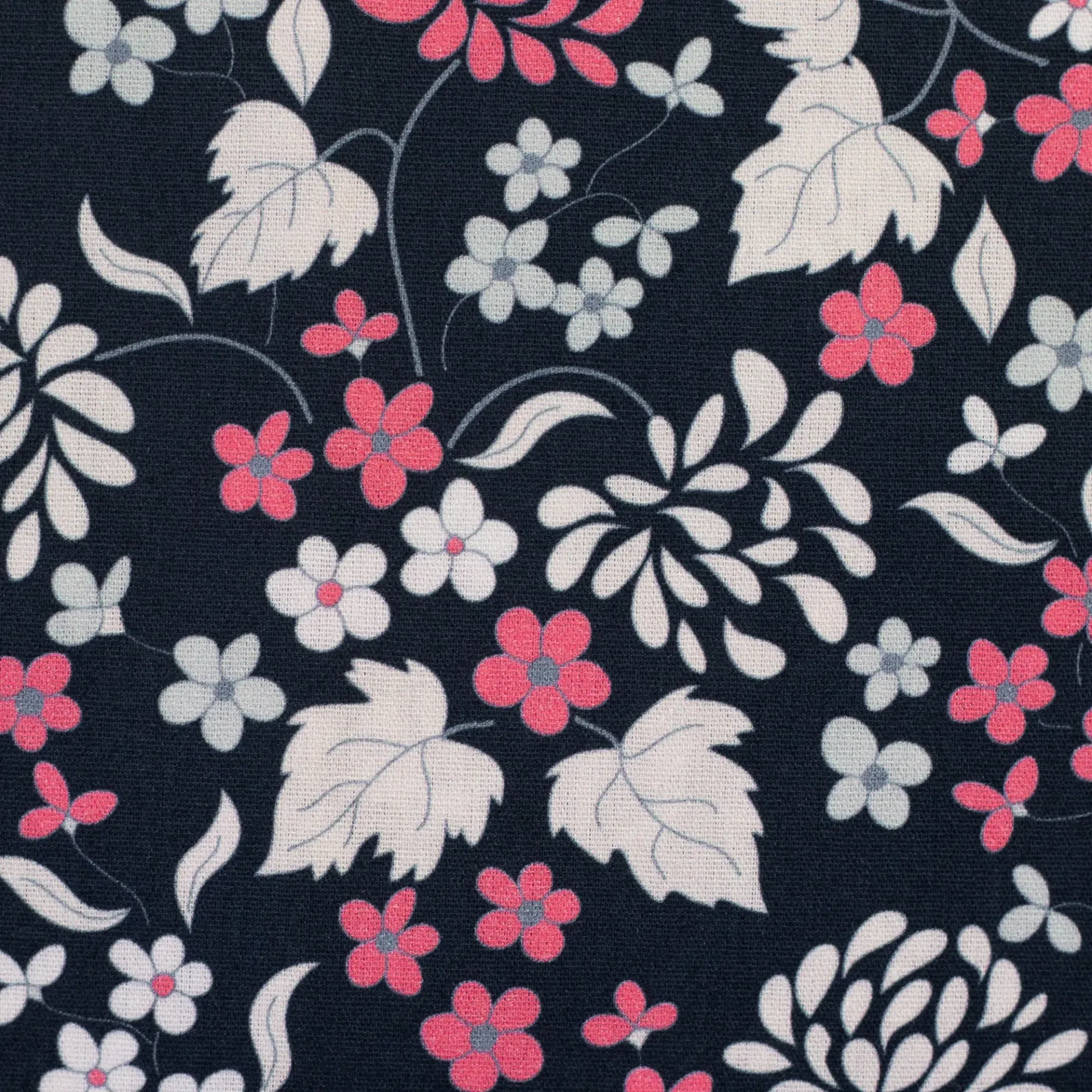 Baumwollstoff „Floral Romance“ 2 – pink/weiße Blumen auf dunkelblau