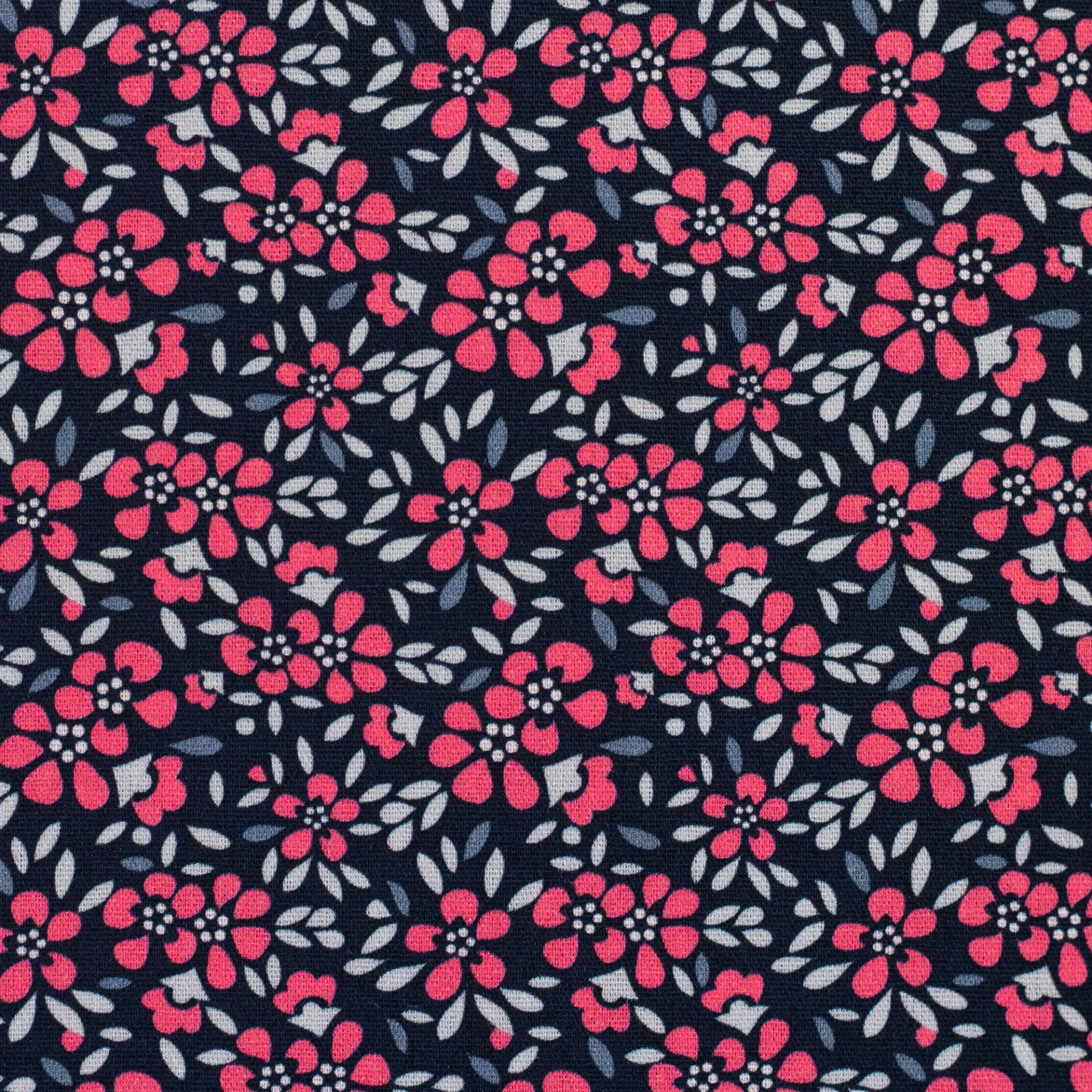 Baumwollstoff „Floral Romance“ 3 – pink/weiße Blumen auf dunkelblau