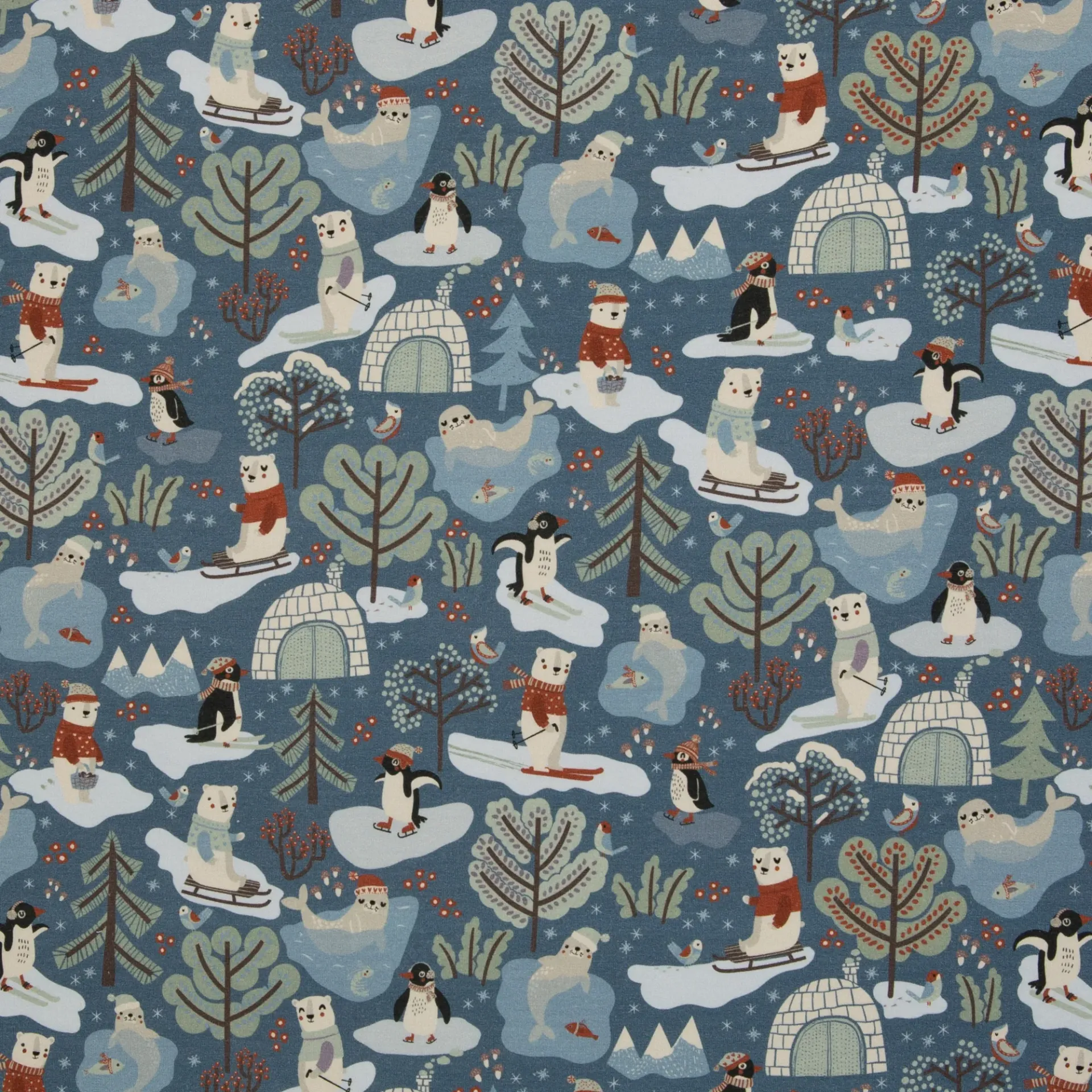 French Terry | Polar Playtime Bienvenido Colorido | taubenblau