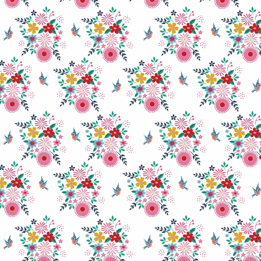 Birdy Flowers, white, cotton - only available online
