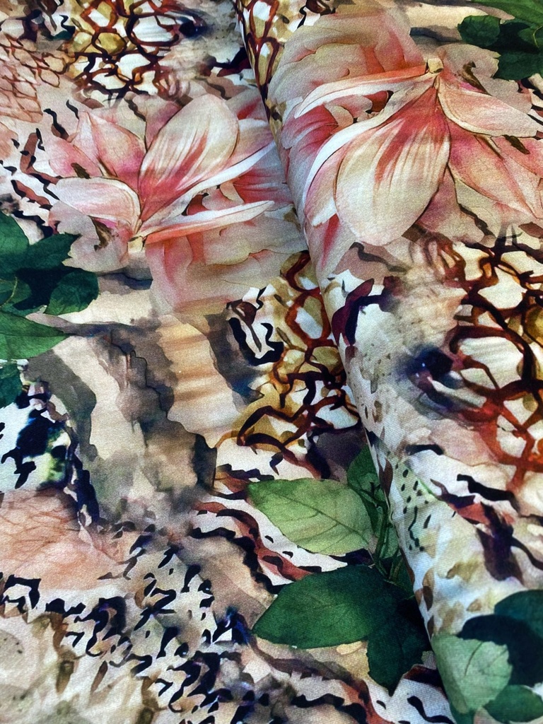 Reststück 130cm | TDC Design, Viskose Jersey, Blumen abstrakt, beige