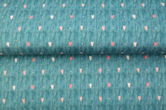 Babycord, bedruckt | kleine Herzen by Stenzo | Petrol