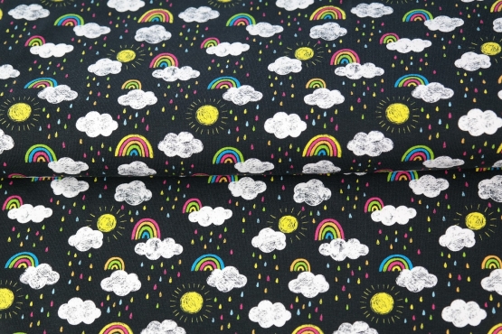 Jersey, Digitalpriont, Regenbogen Wolken, schwarz Jersey, Digitalpriont, Regenbogen Wolken, schwarz