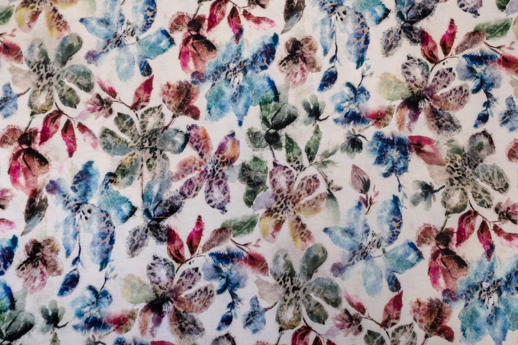 Jersey viscose | Herlinda de Hilco | fleurs, fleurs | blanc, coloré