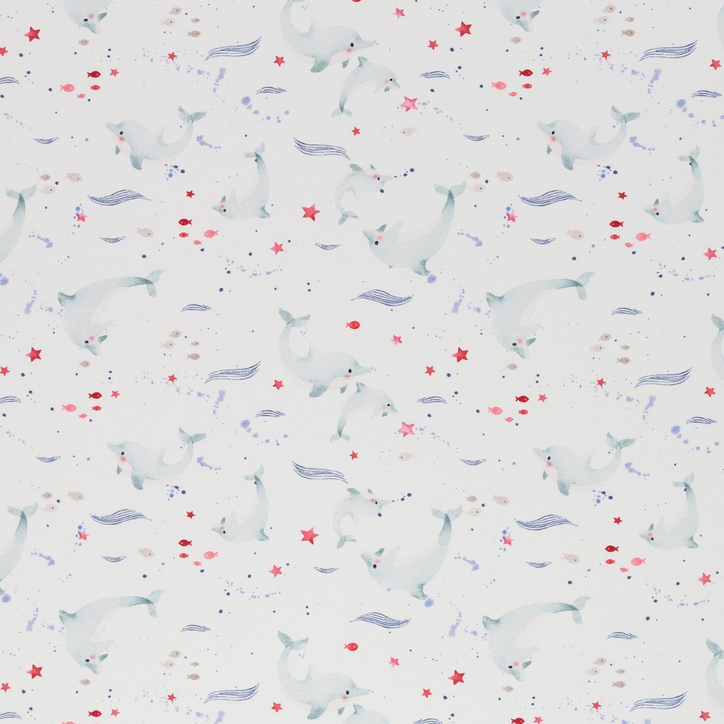Nautical Baby, jersey cotton, dolphins, white/red