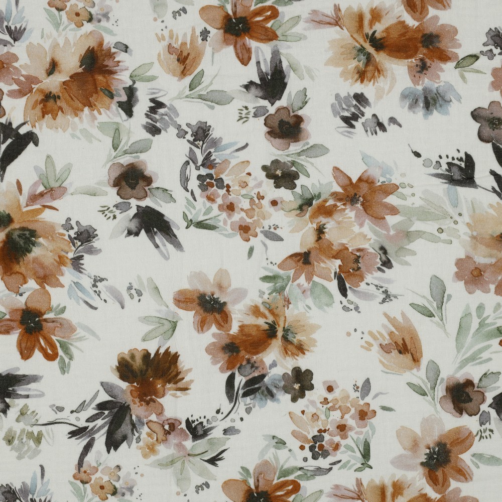 Doube Gauze, Musselin  | Watercolor Flowers | weiss