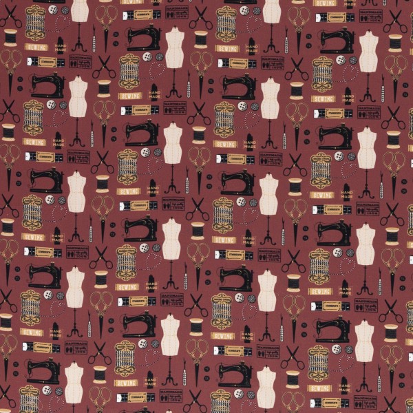 Kim, tissu en coton, fournitures de couture, bordeaux