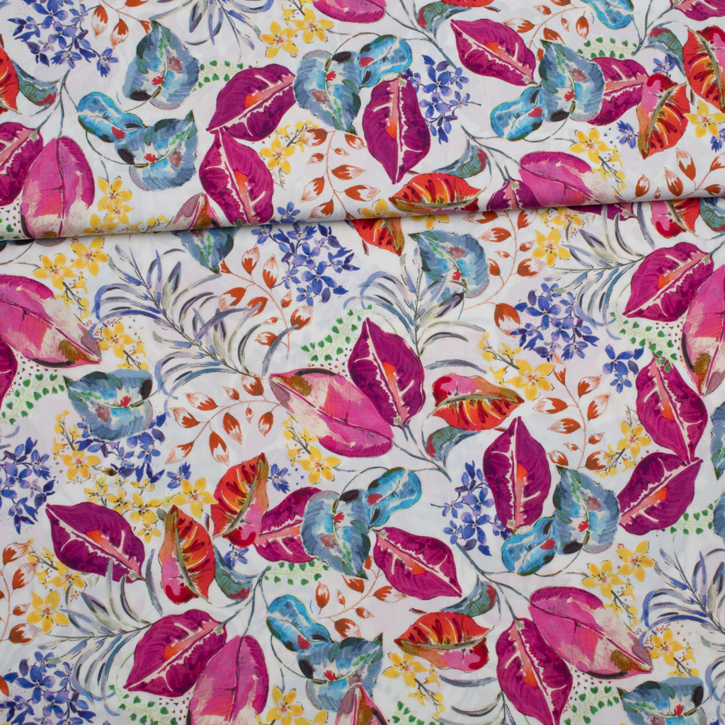 Baumwollwebware | Botanical Color Explosion by Editex Burda| Blumen, pink/weiß