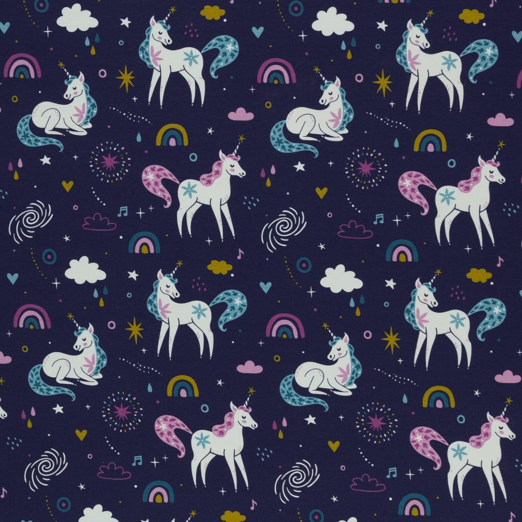 Theo, jersey cotton, unicorns, dark blue