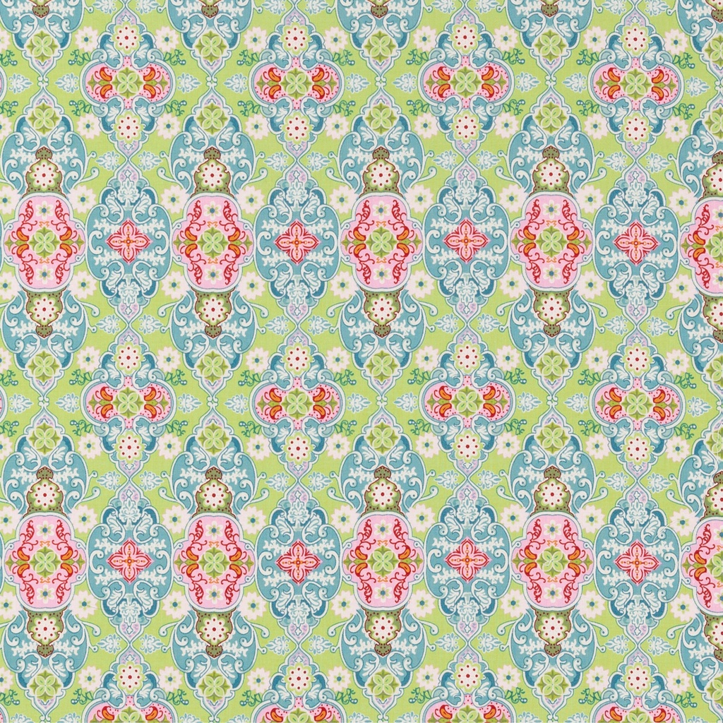 Tissu popeline de coton, ornements - vert, Julia