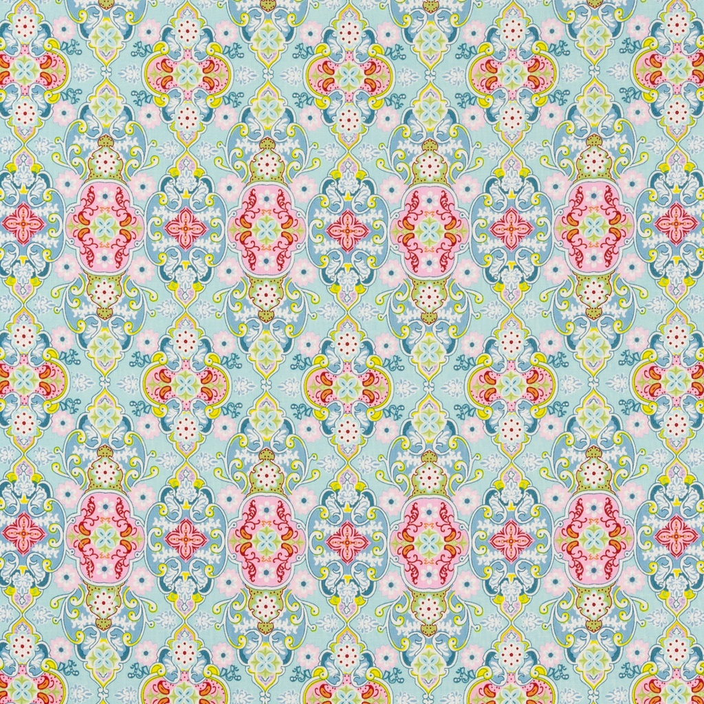 Tissu popeline de coton, ornements - bleu, Julia