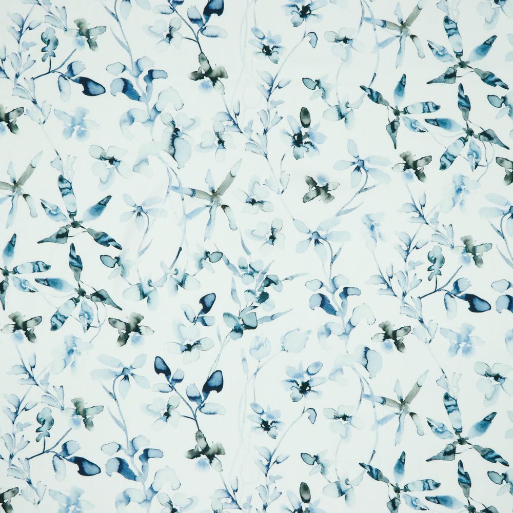 Viskose | Blumen, Wasserfarben | weiß, blau
