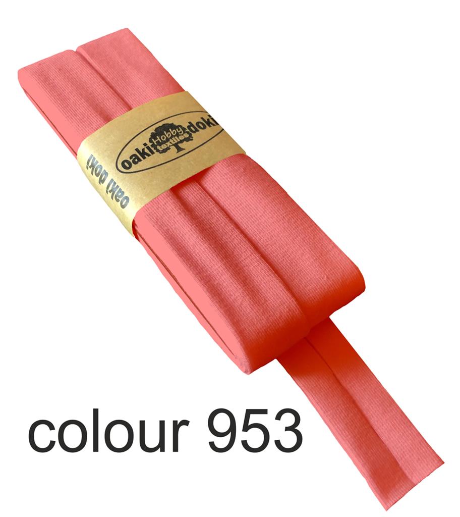 Biais jersey | Oaki Doki | différentes couleurs | 3 mètres, 20 mm <span> - </span>corail