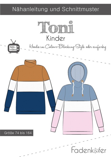 [Faden-Toni] Fadenkäfer de patron de couture | Sweat à capuche color blocking Toni, enfants