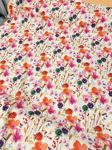 [5490 632] Viscose linen | Flowers watercolor
