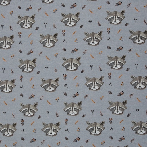 [082249-406182] French Terry | Forest Friends by Christiane Zielinski | blau/grau, kleiner Waschbär