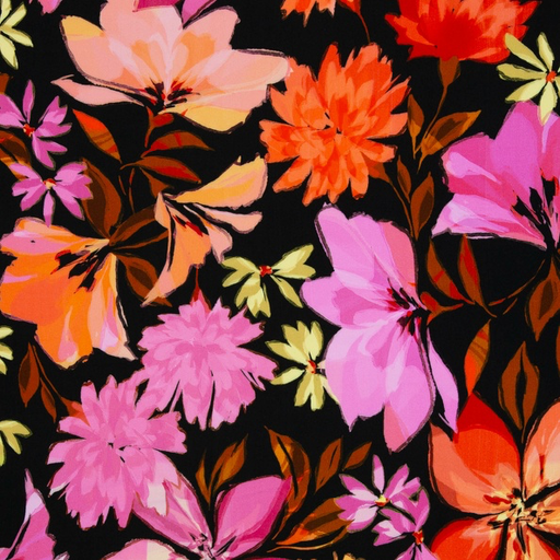 [082490-117299] Tissu en viscose | Julia par Swafing | noir avec des fleurs