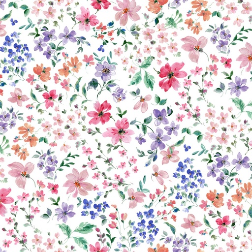 [6933002] French Terry | Fleurs numériques | blanc