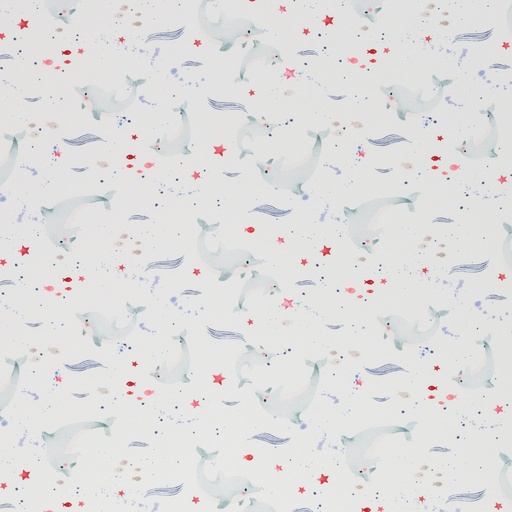 [081489-300265-1] Nautical Baby, jersey cotton, dolphins, white/red