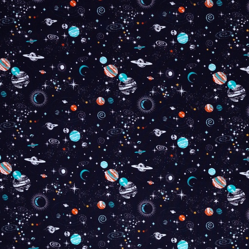 [081258-746597] Bodo, tissu en coton, espace, planètes, bleu foncé