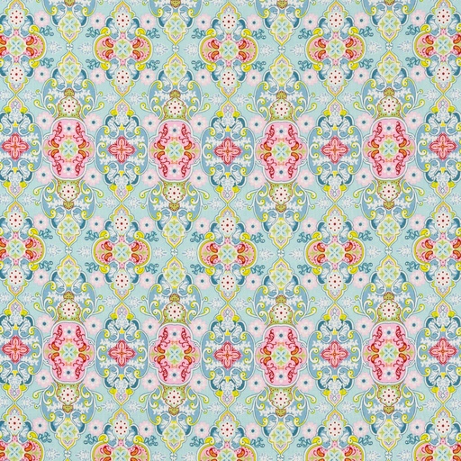 [081434-100842] Tissu popeline de coton, ornements - bleu, Julia