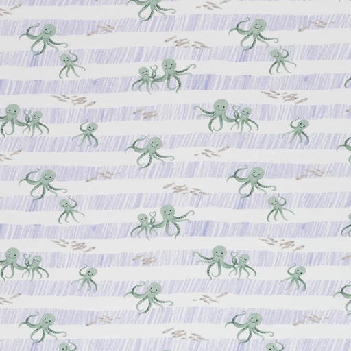 [081489-800265] Nautical Baby, jersey coton, poulpes, rayures, émeraude