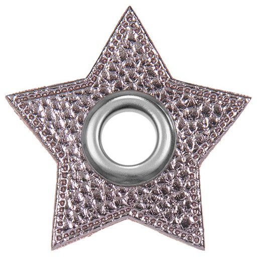 [197496-002] Eyelet patches for cords | Star | Imitation leather | Various colors<span> - </span>002 gray metallic
