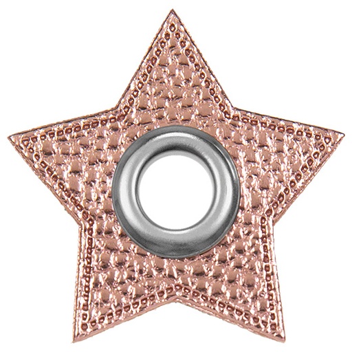 [197496-749] Eyelet patches for cords | Star | Imitation leather | Various colors<span> - </span>749 pink metallic